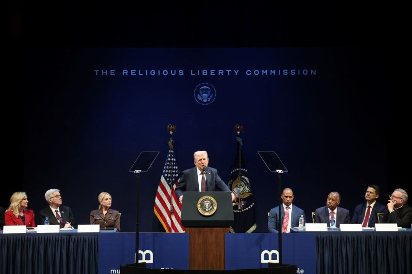 U.S. President Donald Trump speaks at the Museum of the Bible Sept. 8, 2025, in Washington, DC. Trump addressed the White House Religious Liberty Commission during the event.