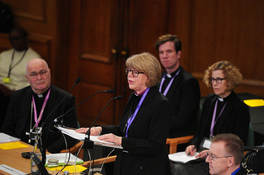 Archbishop Sarah Mullally addresses the Church of England General Synod at The Church House in London, England.