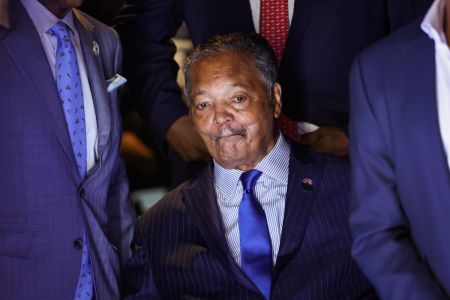 Rev. Jesse Jackson attends the first day of the Democratic National Convention at the United Center on August 19, 2024, in Chicago, Illinois.