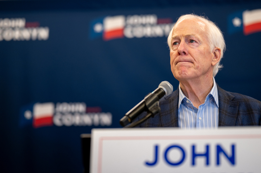 Sen. John Cornyn, R-Texas, speaks to members of the media at the Austin Marriott Downtown on March 03, 2026, in Austin, Texas.