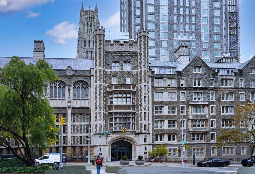 Union Theological seminary, a large gothic building in north Manhattan, New York.