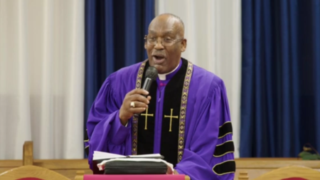 Bishop Donald Maxwell of Pentecostal City Mission Church in New York delivers a New Year's message on Jan. 1, 2022.