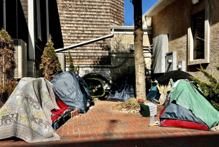 A tent encampment for the homeless at the property of St. Paul’s By-the-Sea Episcopal Church of Ocean City, Maryland.