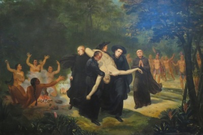 A group of Jesuits in 16th-century Brazil, led by Manuel da Nóbrega, rescued a person from a cannibal feast.