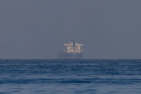 Bulk Carrier, Belray, in the Gulf, near the Strait of Hormuz on March 22, 2026 in northern Ras al Khaimah, United Arab Emirates. In a statement yesterday, the UAE and nearly two dozen other countries issued a joint statement condemning Iran's 