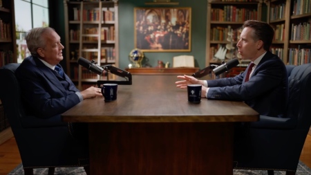 Sen. Josh Hawley, R-Mo., speaks with Al Mohler during an interview on Mohler's