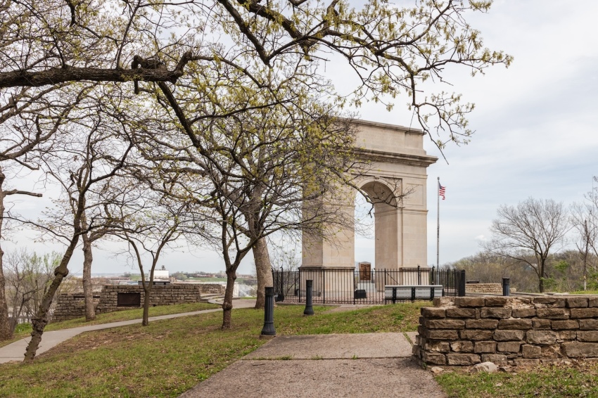 The Rosedale Memorial Arch, a scaled-down homage to Arc de Triomphe in Paris, in Kansas City, Kansas.