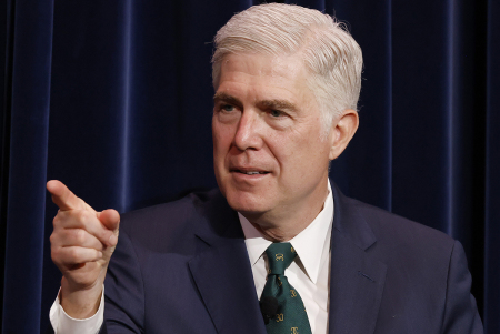 U.S. Supreme Court Justice Neil Gorsuch speaks at the Reagan Library on May 5, 2026, in Simi Valley, California. Gorsuch discussed his new children's book Heroes of 1776: The Story of the Declaration of Independence.