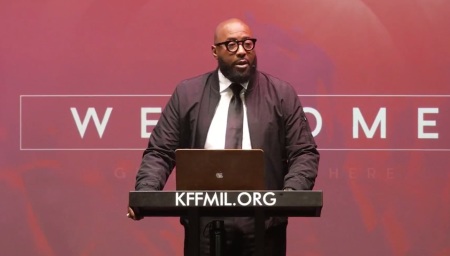 Pastor Robert Charles Randolph, leader of Kingdom Faith Fellowship Church in Milwaukee, Wisconsin, preaches a sermon on Sunday, April 19, 2026.