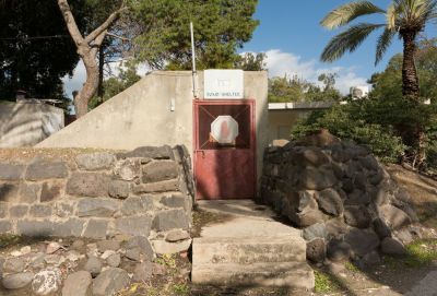 Town city civilian bomb shelter entrance door in Israel
