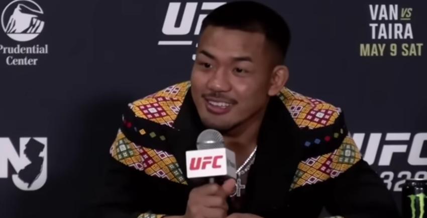 UFC fighter Joshua Van speaks after his victory during a UFC 328 match, May 9, 2026.