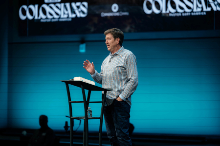 An undated photo of Pastor Gary Hamrick teaching at Cornerstone Chapel in Leesburg, Virginia.