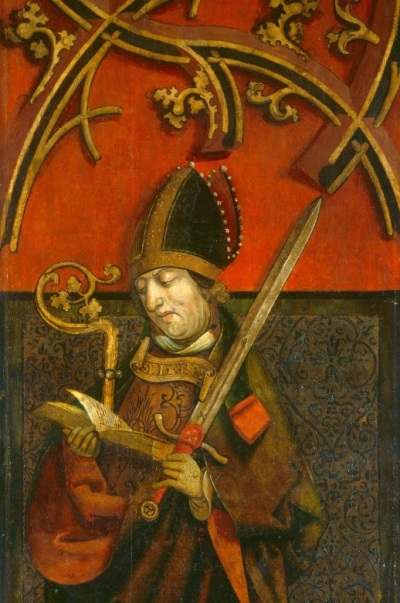 A 16th-century depiction of St. Alcuin of York (c.735-804), a scholar and clergyman known for his efforts to advance education in the Carolingian Empire.