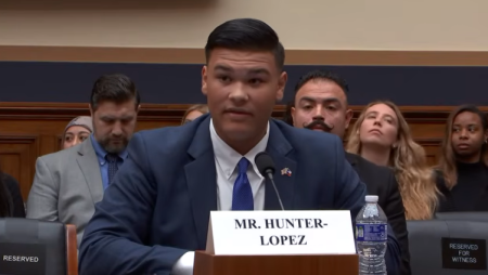 Marco Hunter-Lopez, a student at Wylie East High School in Wylie, Texas, delivers his testimony before the House Judiciary Committee on May 13, 2026.