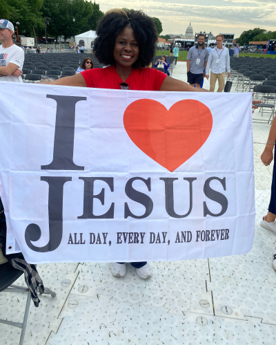 Ekemini, who is originally from Nigeria and currently resides in Atlanta, Georgia, attends Rededicate 250 on the National Mall, May 17, 2026.
