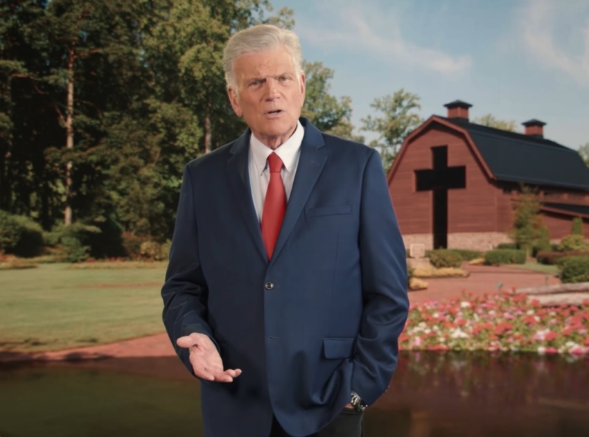 Franklin Graham speaks by video at the Rededicate 250 festival on the National Mall in Washington, D.C. on May 17, 2026.