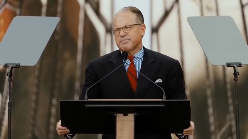 Eric Metaxas speaks at the Rededicate 250 festival on the National Mall in Washington, D.C., on May 17, 2026. 
