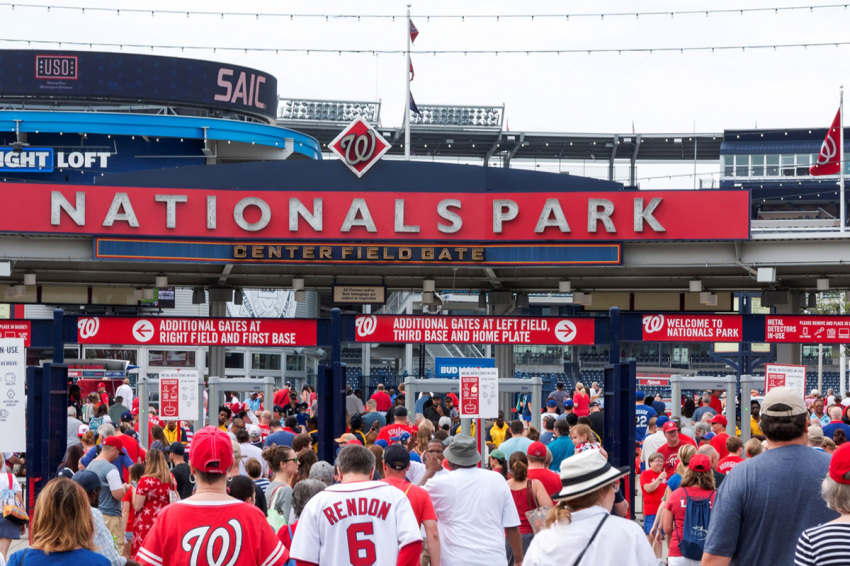 Baseball fans arrive at Nationals Park in Washington, D.C.