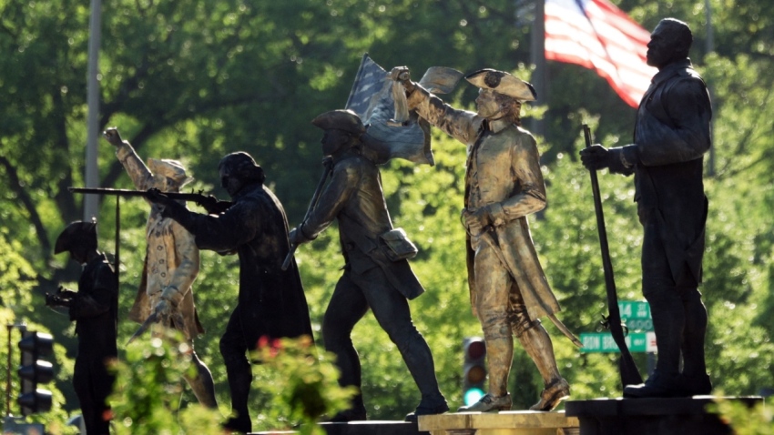 Statues stand at Freedom Plaza on May 29, 2026, in Washington, D.C. More statues are added to the park as part of the “Making the District of Columbia Safe and Beautiful