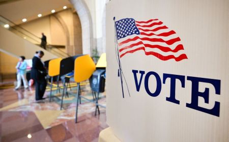 People vote at a polling location at the Metro Headquarters Building during California's state primary election in Los Angeles, California, on June 2, 2026.