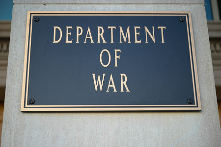 A sign reading "Department of War" is displayed at the Pentagon in Washington, D.C., on March 31, 2026. U.S. Secretary of Defense Pete Hegseth said Tuesday that talks on ending the Iran war are making progress even as the more than month-long U.S.-Israeli military campaign against the Islamic republic continued. "They are very real. They are ongoing, they are active, and I think, gaining strength," Hegseth told reporters of the negotiations. 