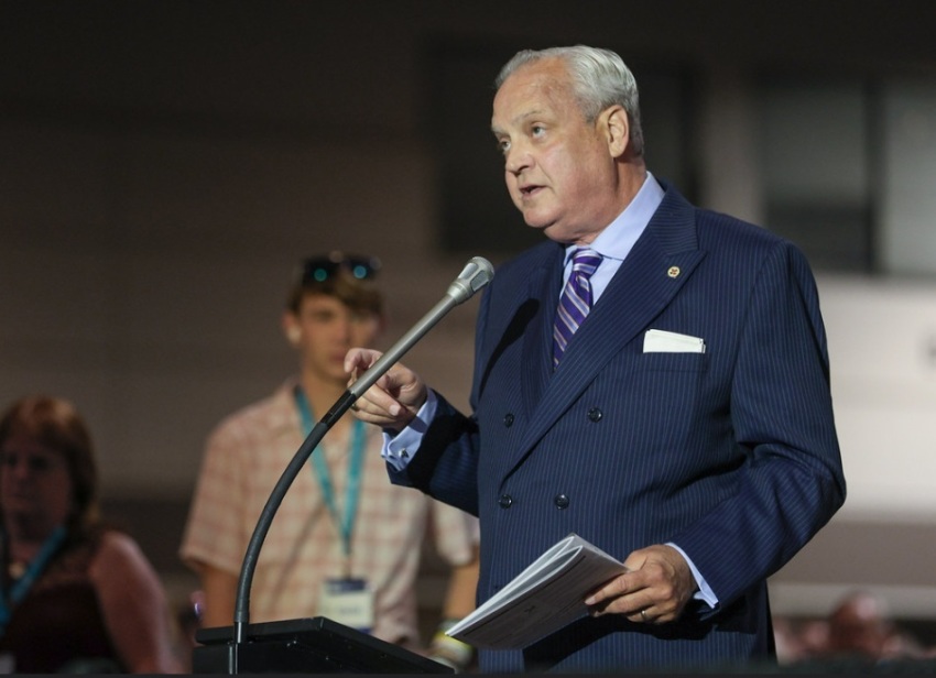 Southern Baptist Theological Seminary President Albert Mohler Jr. speaking on behalf of an amendment strengthening the ban on female pastors and elders in the Southern Baptist Convention at the SBC Annual Meeting at Orlando, Florida, on Wednesday, June 10, 2026.