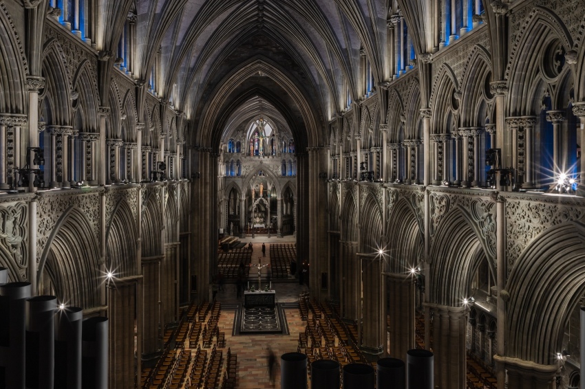 The interior of Nidaros Cathedral in Trondheim, Norway.