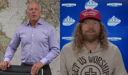 California businessman Steve Bray (L) and activist missionary and worship leader Sean Feucht (R).