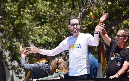 California state Sen. Scott Wiener, a Democrat, and his contingent at the San Francisco Pride parade on June 30, 2019. 