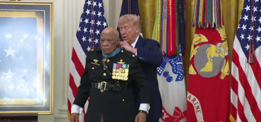 President Donald Trump awards the Congressional Medal of Honor to Major James Capers at a White House ceremony, June 18, 2026. 