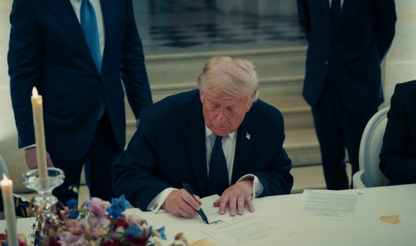 President Donald Trump signs a Memorandum of Understanding with Iran on June 18, 2026.