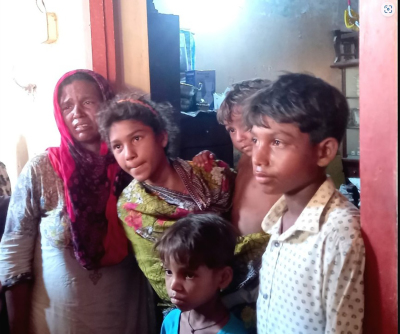 The widow and children of the Siddique Masih, slain for his faith on June 22, 2026, in Gohar Chak No. 8 village, Pakistan. 