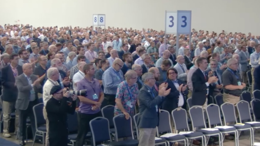 The 53rd General Assembly of the Presbyterian Church in America (PCA) in Louisville, Kentucky, offers a standing ovation to the Rev. Fred Greco upon his election as stated clerk on June 23, 2026.