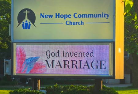An undated image of the digital display outside of New Hope Community Church in Palatine, Ill.