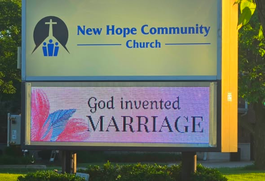 An undated image of the digital display outside of New Hope Community Church in Palatine, Ill.