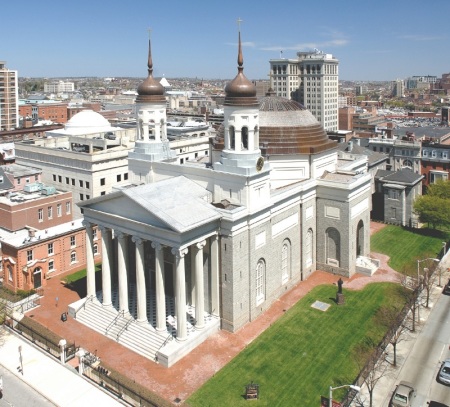 A 2007 photo of The Basilica of the Assumption of Baltimore, Maryland, which is also known as the Basilica of the National Shrine of the Assumption of the Blessed Virgin Mary.