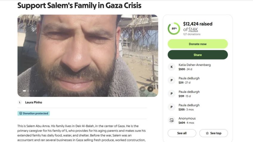CodePink activist Laura Pinho's GoFundMe campaign for Salem S.E. Abu Amra, which she created in March 2025.