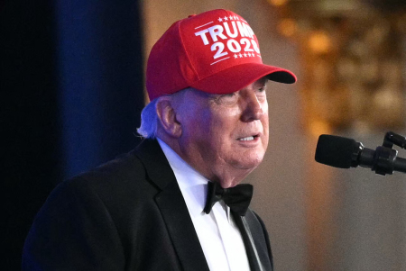 President Donald Trump wears a