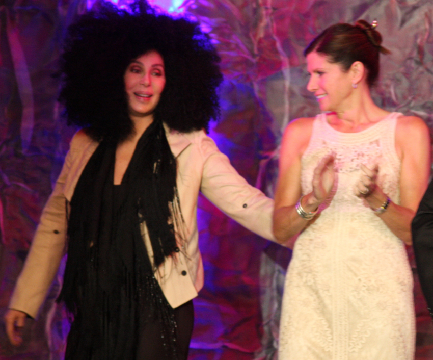 Pop artist Cher (left) and former Rep. Mary Bono (righ) attend the 23rd GLAAD Media Awards on April 22, 2012. 