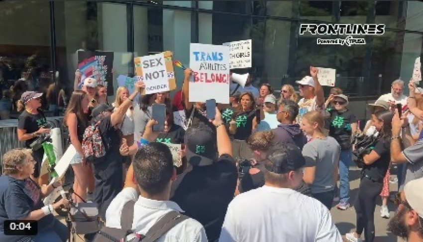 Activists clash outside the Target Center in Minneapolis, Minnesota on Aug. 2, 2026.