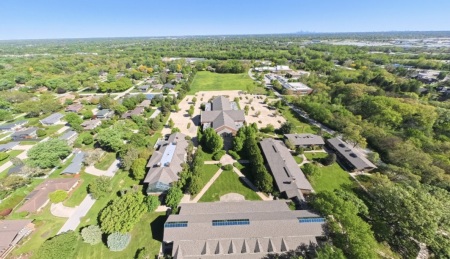An aerial view of Trinity Christian College of Palos Heights, Illinois. Image was taken as part of a digital preservation project by Egents Innovations.