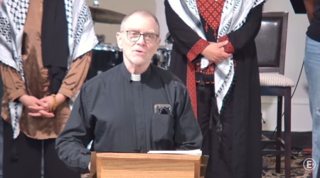 Retired United Methodist Rev. Edward Phillips speaks at a news conference in Atlanta on Aug. 24, 2026.