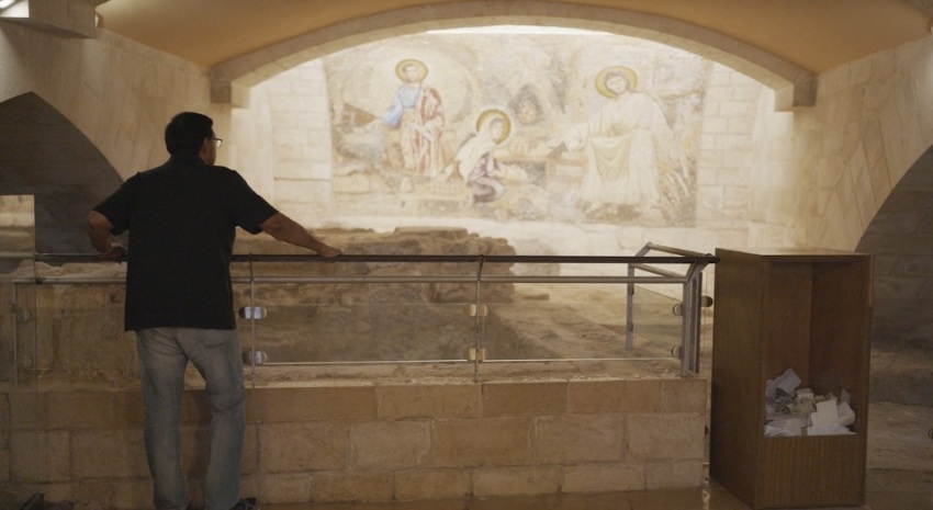 Dinesh D'Souza looks at the ruins of what is, according to archaeologist Ken Dark and others, the childhood home of Jesus in Nazareth, Israel. D'Souza's book