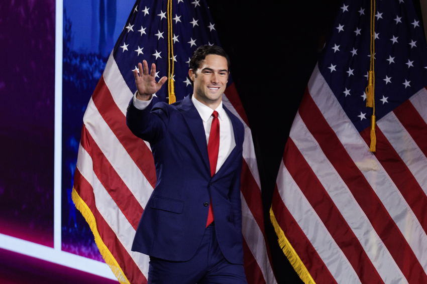 U.S. Rep. Brandon Gill, R-Texas, waves as he appears on stage on the first day of the Republican National Midterm Convention at the American Airlines Center on Sept. 09, 2026, in Dallas, Texas. U.S. President Donald Trump will headline the RNC's first-ever midterm convention as he aims to highlight his administration’s achievements and rally support for GOP candidates just two months before the upcoming elections being held on Nov. 3.