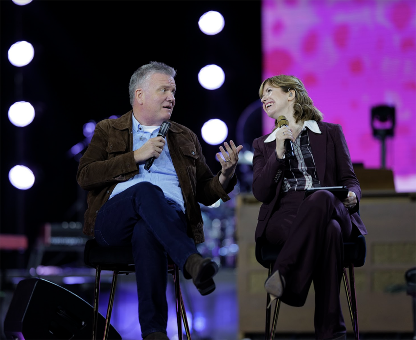 Keith and Kristyn Getty speak at the 10th annual Sing! Conference in Nashville, Tennessee, on Sept. 9, 2026. 