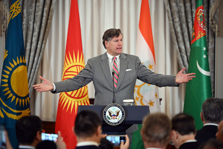 U.S. Deputy Secretary of State Chris Landau speaks during the C5+1 welcome reception at the State Department in Washington, D.C., on Nov. 5, 2025.