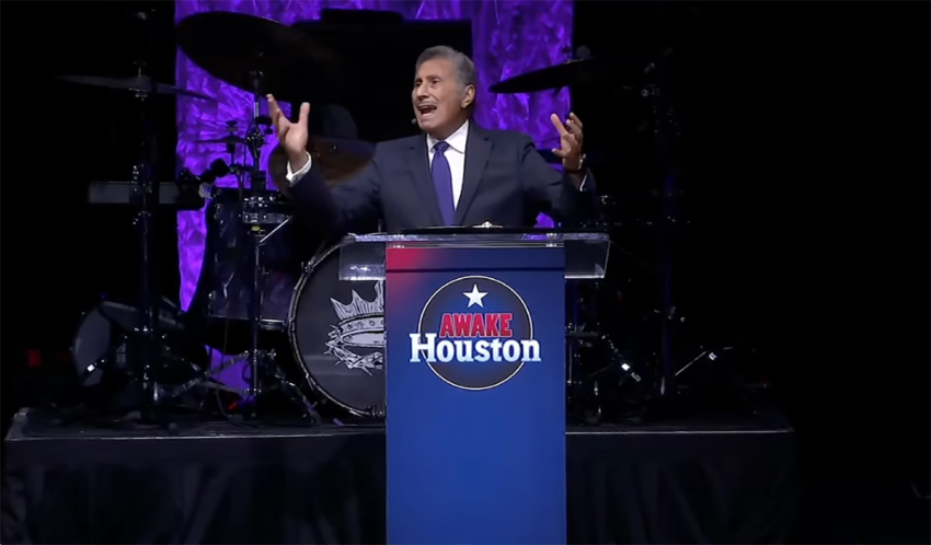 Pastor Michael Youssef preaches at AWAKE Houston, a gathering of prayer, worship and Gospel proclamation featuring Grammy-winning worship artist Chris Tomlin, O.S. Hawkins and evangelist Ahmed Joktan at the Smart Financial Centre in Sugar Land, Texas, on Sept. 19, 2026. 