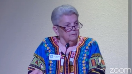 The Rev. Babs Miller speaks during a service at St. Andrew's Presbyterian Church (PCUSA) in Austin, Texas, on April 7, 2024.
