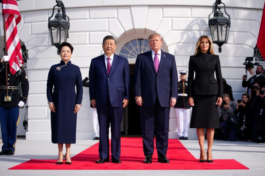 President of China Xi Jinping (2nd-L) and first lady of China Peng Liyuan (L) greet U.S. President Donald Trump and first lady Melania Trump (R) during an arrival ceremony at the White House on Sept. 24, 2026, in Washington, DC. 