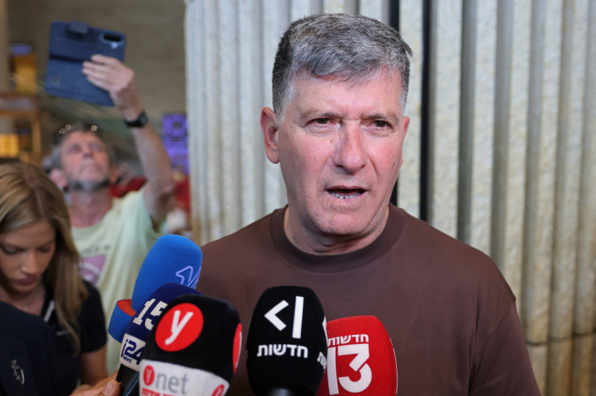 Meyer Zohar from Israel, whose son is travelling via flydubai plane, speaks to the media at the Ben Gurion Airport near Tel Aviv on Sept. 30, 2026. A flydubai plane bound for Tel Aviv was forced to land in Saudi Arabia on after an "incident," the airline said, with Israeli media reporting an altercation between the pilots.